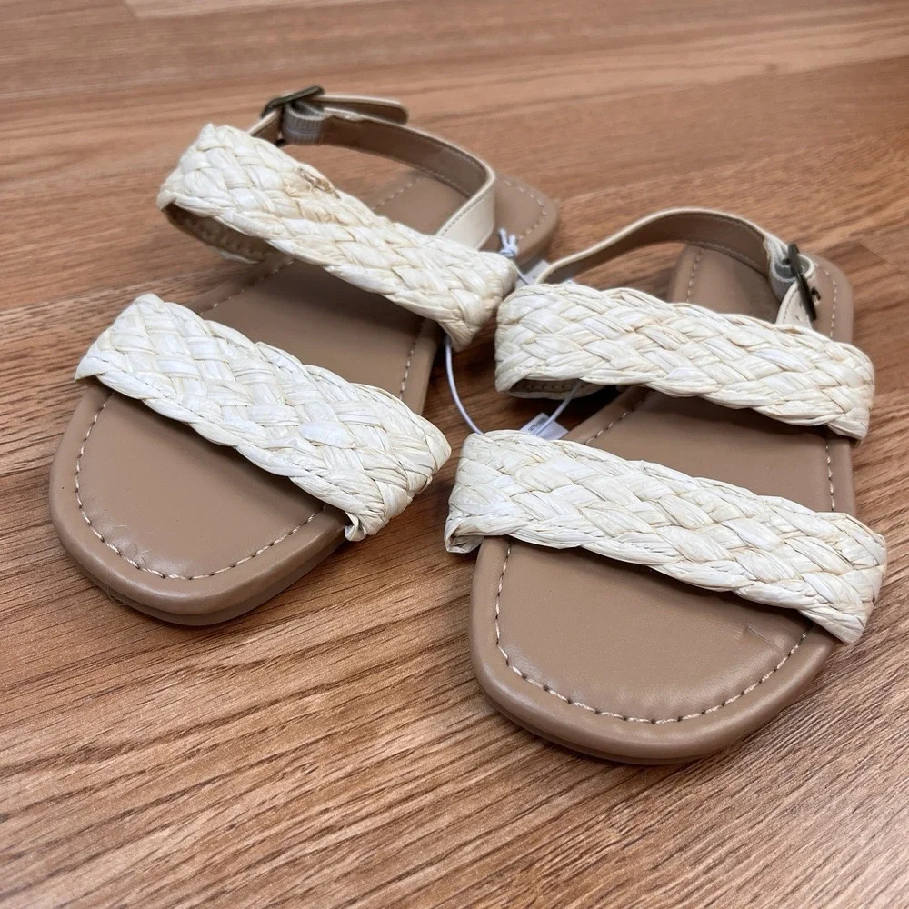 Old‎ Navy Raffia Double Strap Girls Sandals in Natural Kids Size 13 NEW
